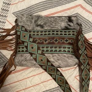 Leather/cowhide tote bag with fringe